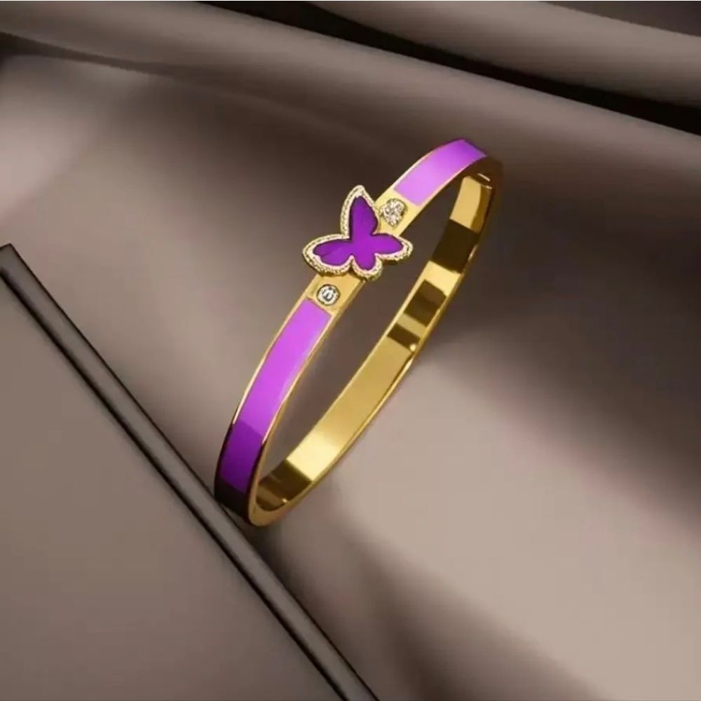 18K Gold Plated Purple Butterfly Bangle Bracelet